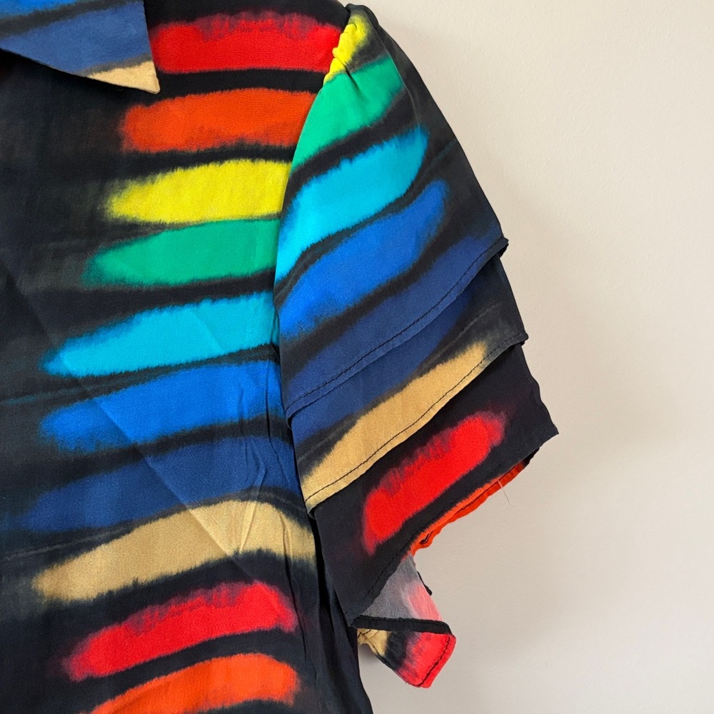 Alice + Olivia Rainbow Block Tie Dye Mini Shirtdress Medium Black Multicolor - Picture 4 of 9
